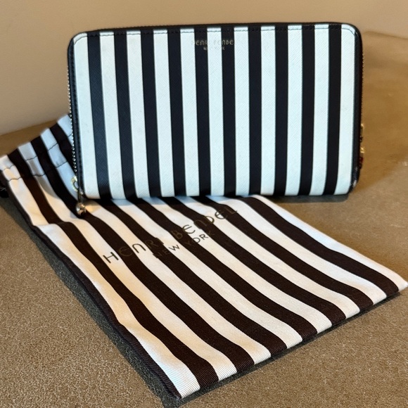 Henri Bendel Brown Striped Zippy Wallet - Picture 1 of 11